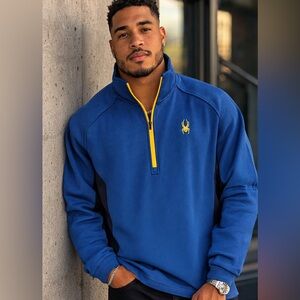 Spyder Blue Textured Quarter Zip Pullover XXL  Athletic Fleece Sweater